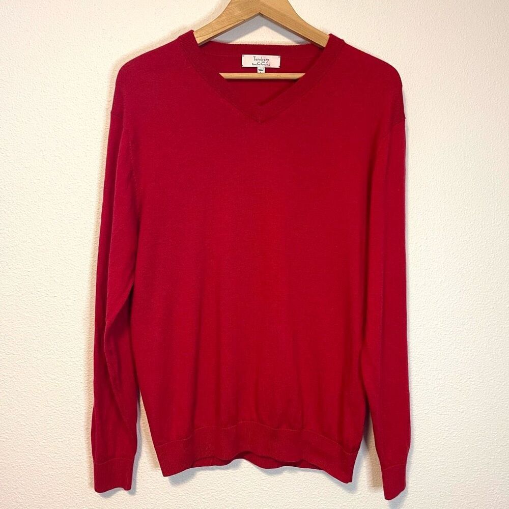 Turnbury 100% Extra Fine Merino Wool V-Neck Red Sweater Size Large